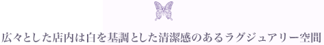 広々とした店内は白を基調とした清潔感のあるラグジュアリー空間